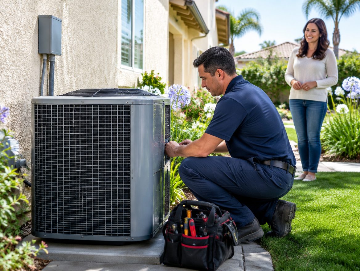 Titan technician installing an air conditioner at a home in Southern California
